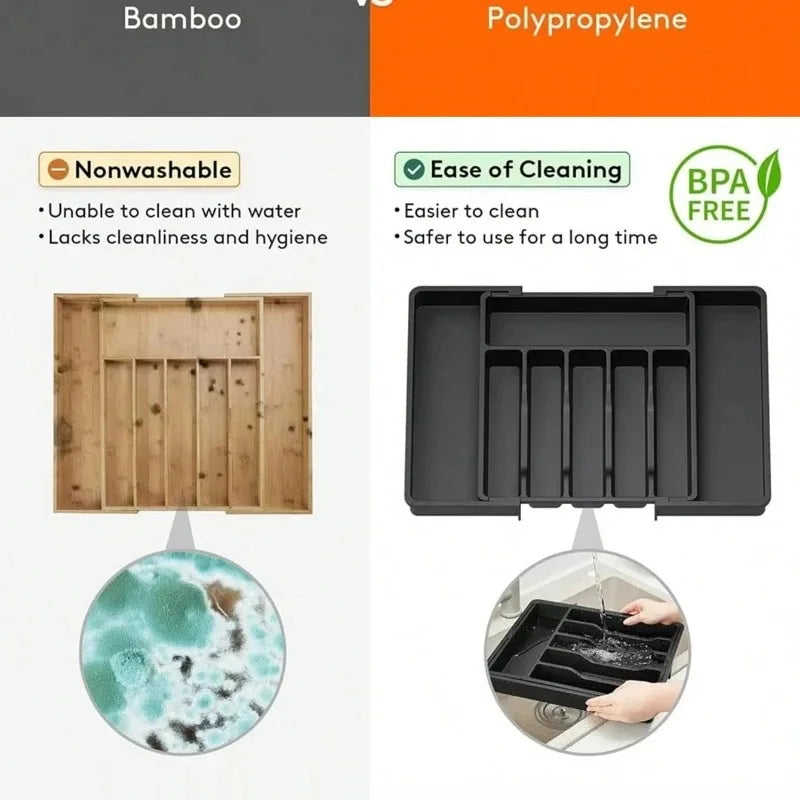 Adjustable Retractable Cutlery Storage Box – Expandable Kitchen Drawer Organizer with Dividers for Utensils, Home Organization