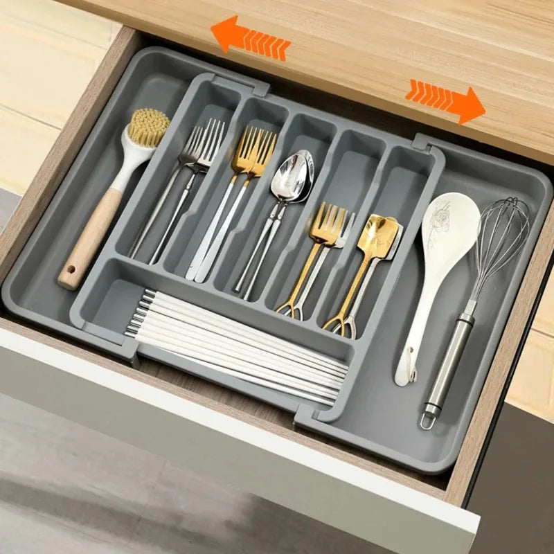 Adjustable Retractable Cutlery Storage Box – Expandable Kitchen Drawer Organizer with Dividers for Utensils, Home Organization