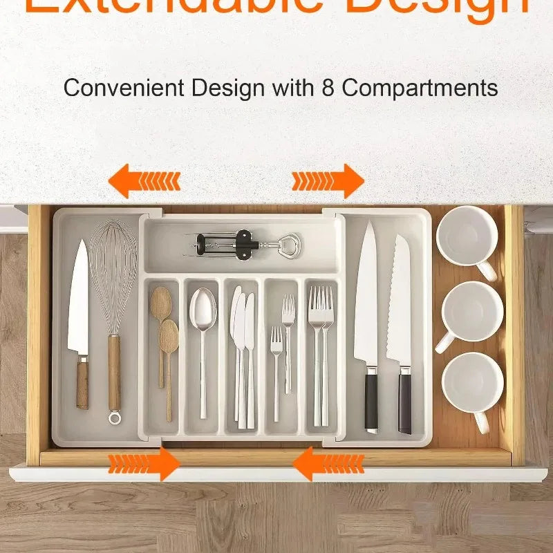 Adjustable Retractable Cutlery Storage Box – Expandable Kitchen Drawer Organizer with Dividers for Utensils, Home Organization