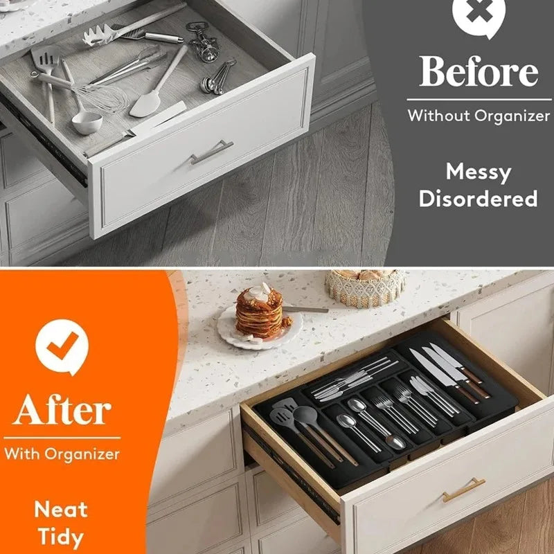 Adjustable Retractable Cutlery Storage Box – Expandable Kitchen Drawer Organizer with Dividers for Utensils, Home Organization