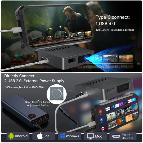 8849 MARS Mini Projector Portable DLP Projector Pocket Size Auto Focus & Key Compatible for Laptop, PC, Smartphone